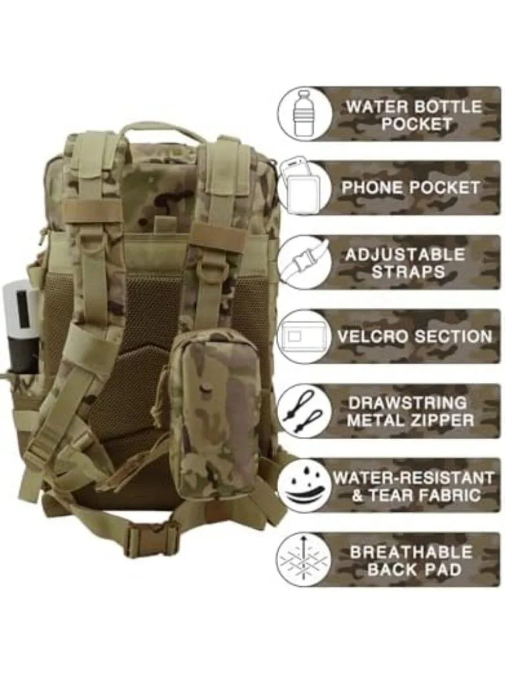 Tactical Military Backpack, Durable Molle Rucksack for Hiking, Camping & Travel